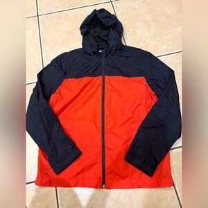 Vintage GAP Men's Navy Blue and Red Hooded Windbreaker